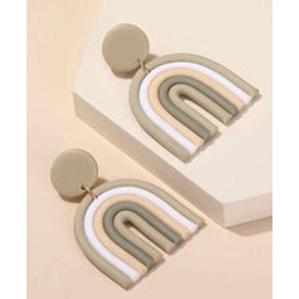 NEW Bold Rainbow Love Dangle Drop Earrings French Wire Clay Neutral A0141